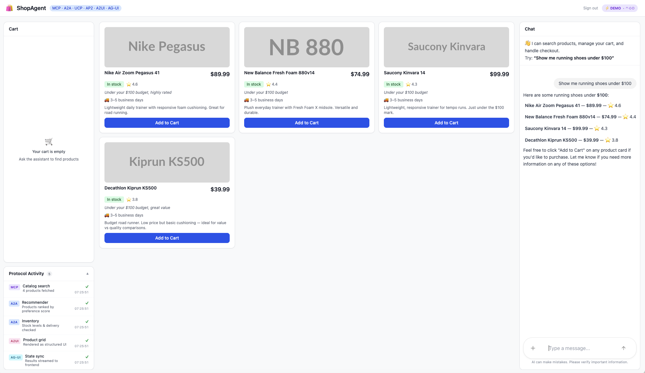 MCP catalog search with A2A recommendations and live inventory