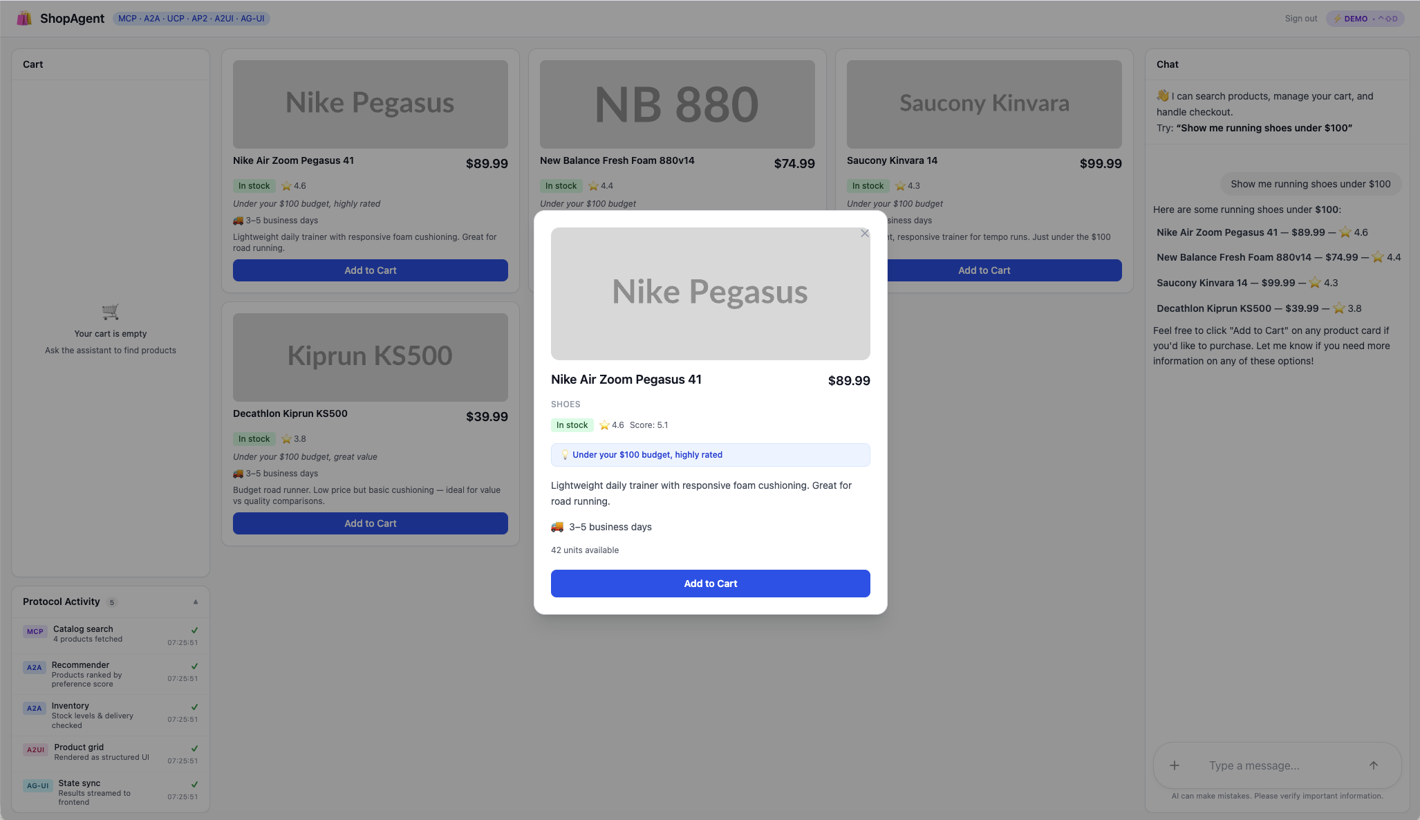 Product detail &mdash; AI recommendation score, stock, and delivery estimate