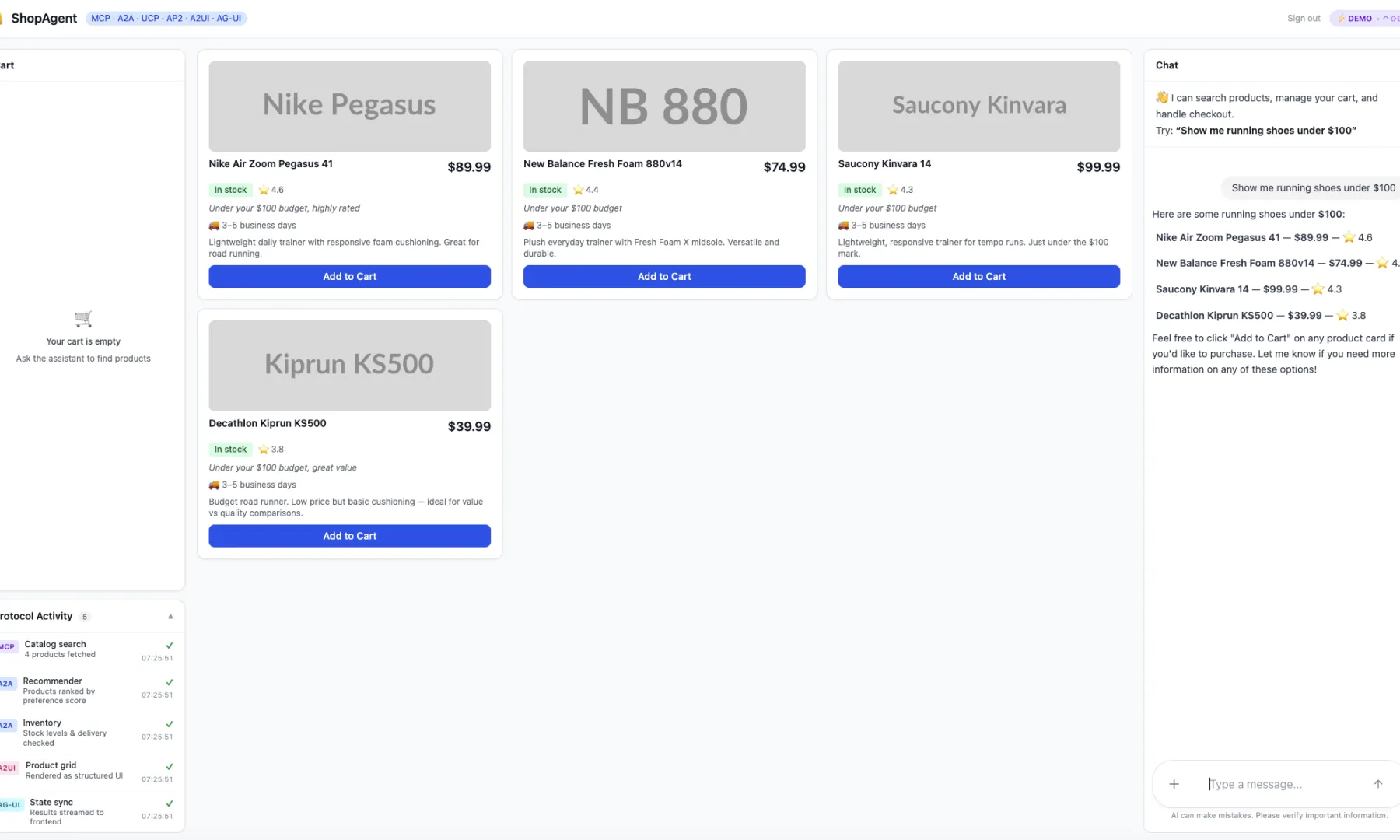MCP catalog search with A2A recommendations and live inventory