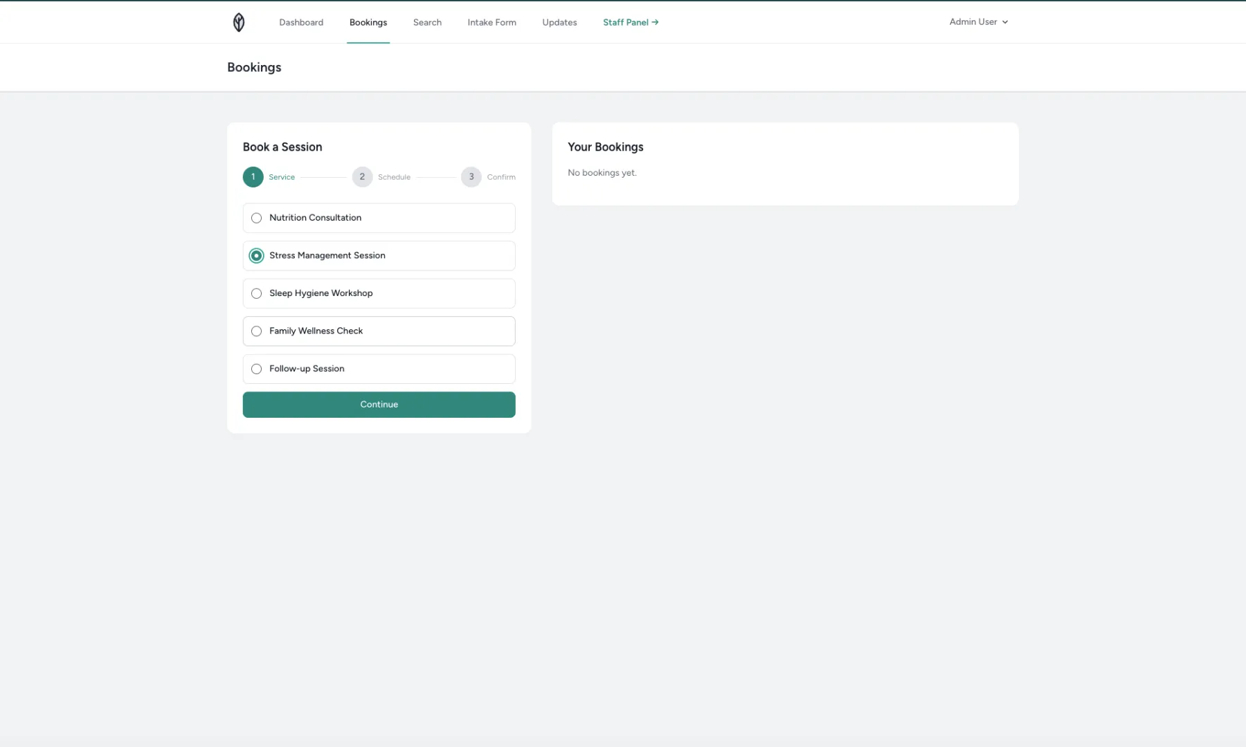 Member booking step 1 select vservice
