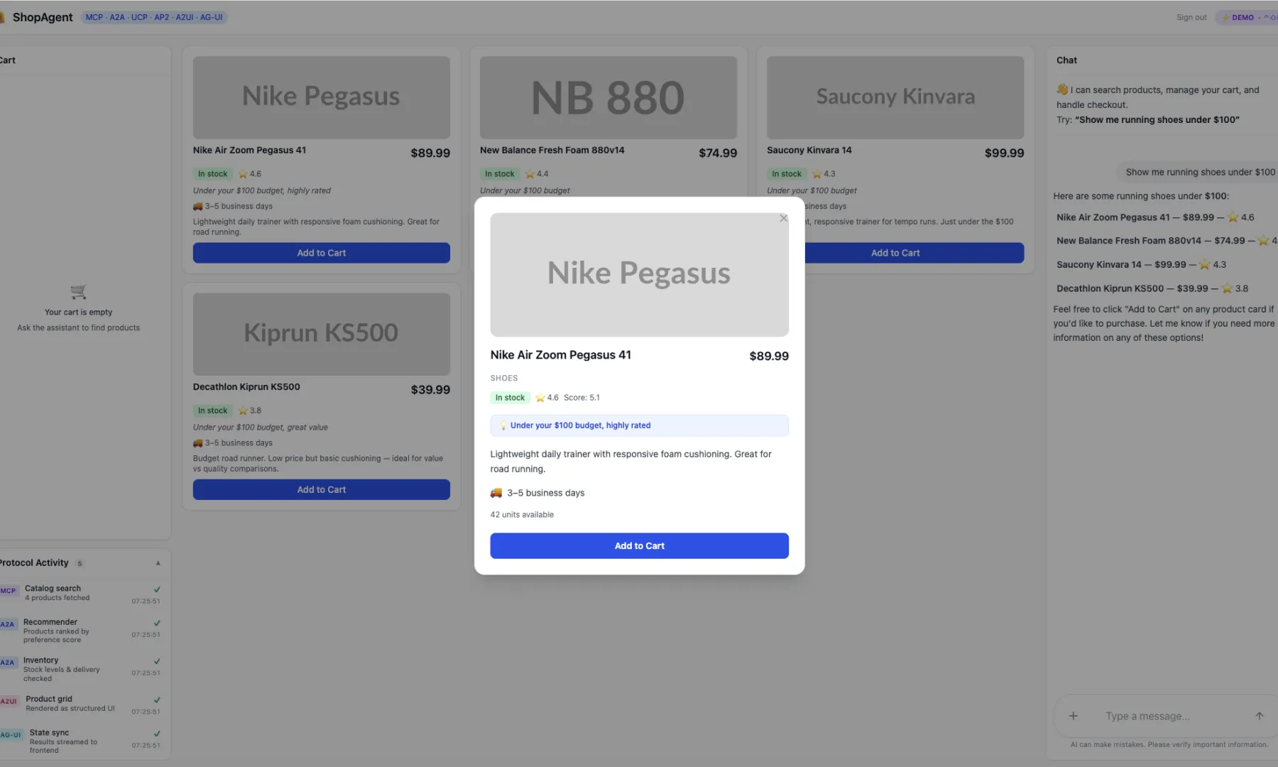 Product detail &mdash; AI recommendation score, stock, and delivery estimate
