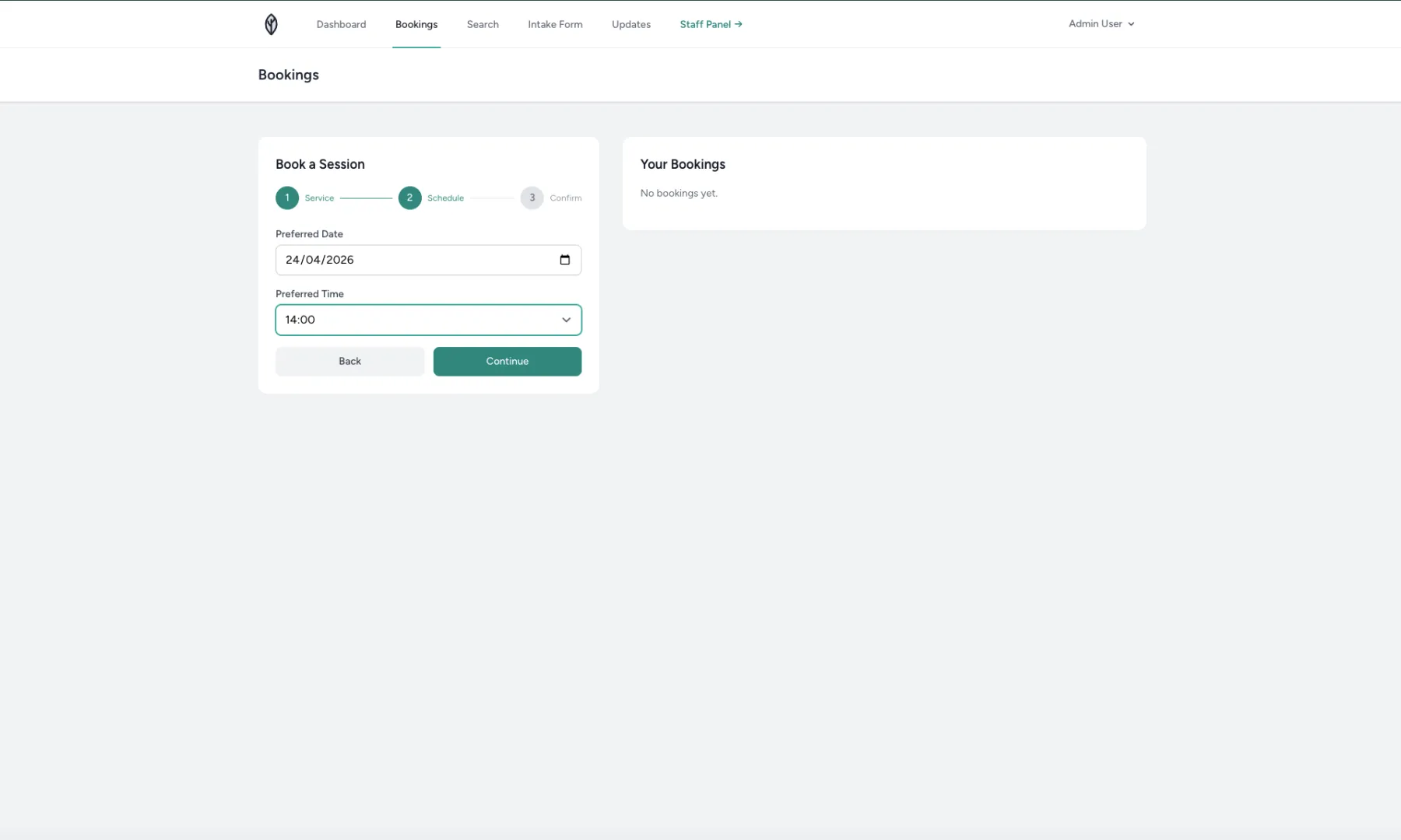 Member booking step 2 schedule