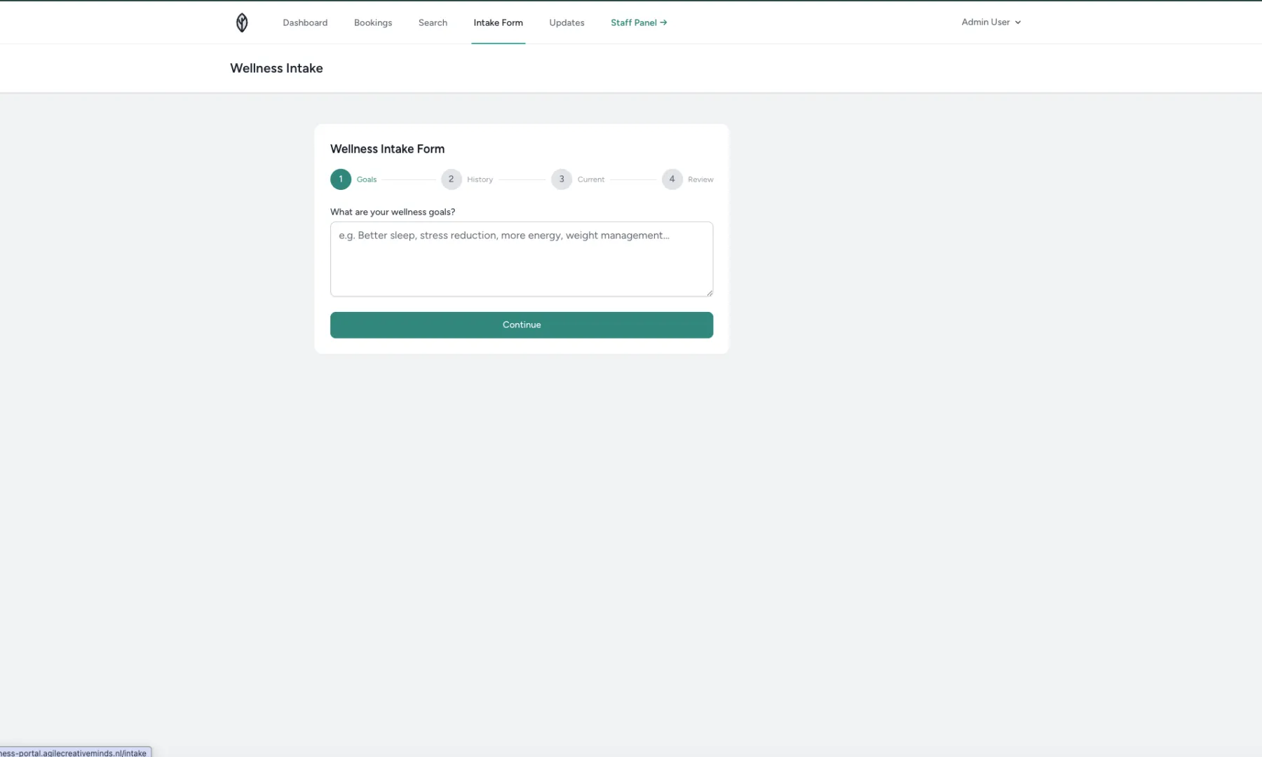 Member intake form step 1 goals