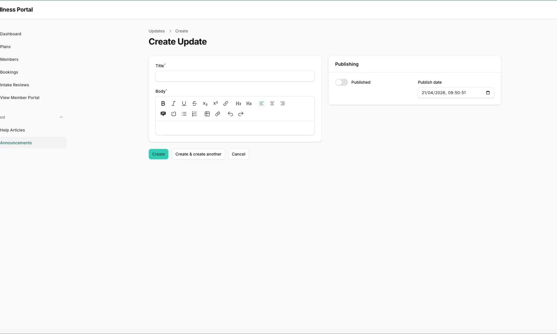 Staff announcement create